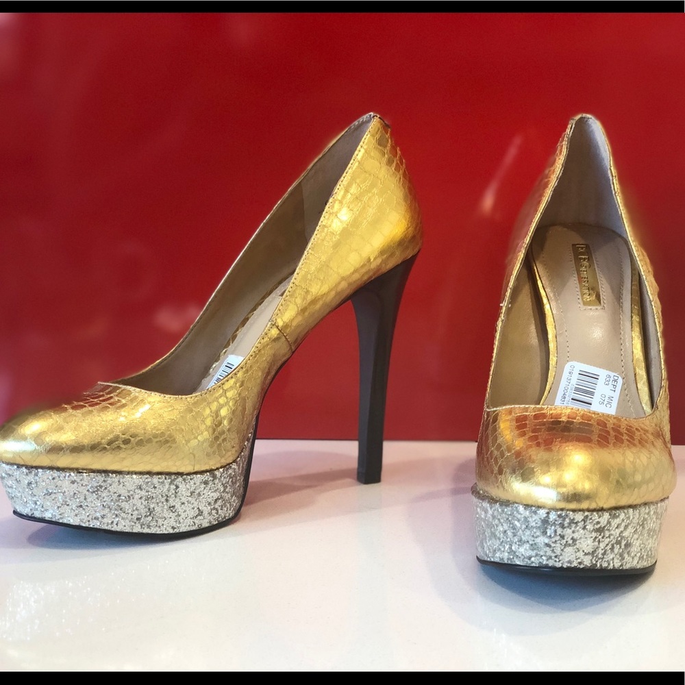 BCBG gold and silver new dressy heels